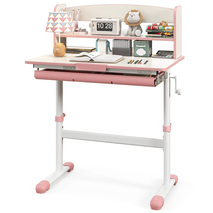 Height Adjustable Children Writing Table w/Tilt Desktop, Home School Student Learning Desk w/Hutch