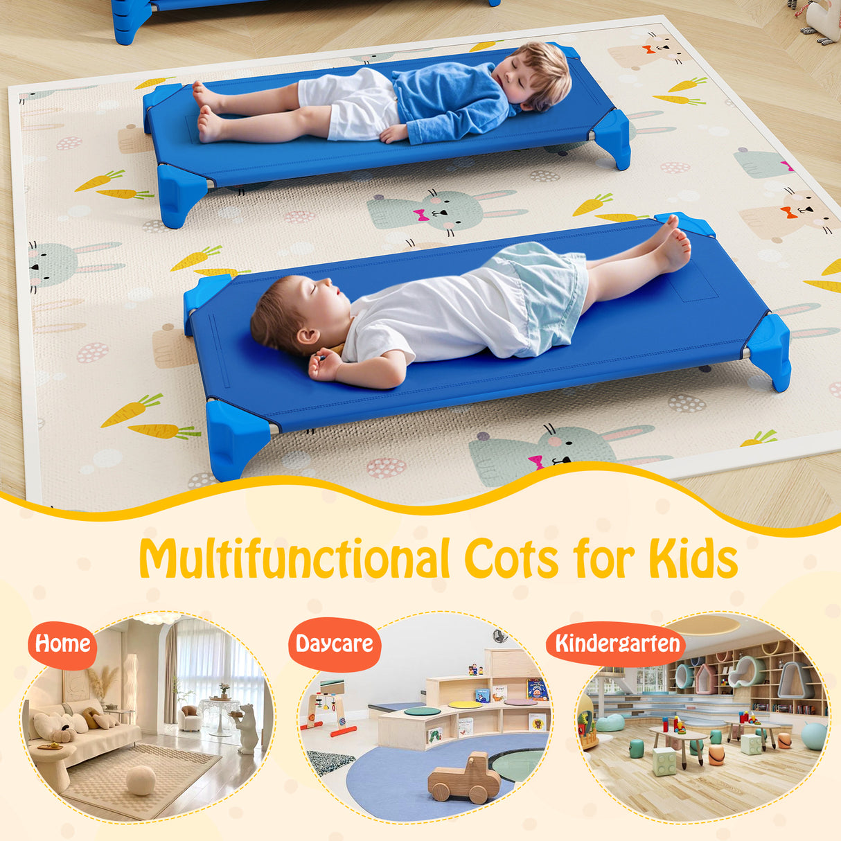 6-Pack Stackable Children’s Nap Time Cots, Space-Saving Daycare Cots w/Metal Frame, Oxford Cloth