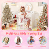 HONEY JOY Kids Vanity Set with Mirror, Princess Makeup Dressing Desk and Chair Set with Mirror