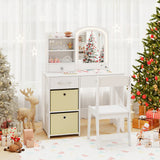 HONEY JOY Kids Vanity Set with 2 Color Lighted Mirror, Princess Makeup Desk and Chair Set with Mirror and Lights