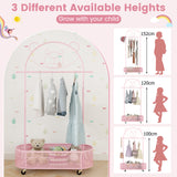 Kid Clothes Rack Home Freestanding Clothes Rack on Wheels w/3 Adjustable Heights