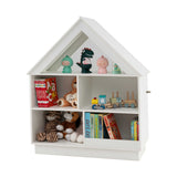 Kids Dollhouse Bookshelf, 3-Tier House-Shaped Storage Organizer w/ Open Shelves