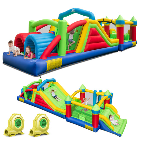 HONEY JOY Inflatable Obstacle Course Bounce House, Kids Sectional Blow up Castle with Dual Slides