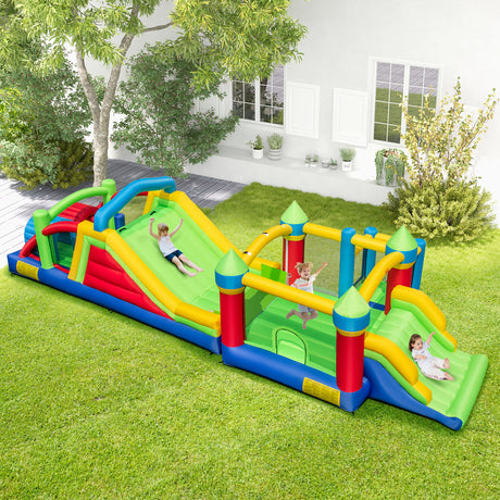 HONEY JOY Inflatable Obstacle Course Bounce House, Kids Sectional Blow up Castle with Dual Slides