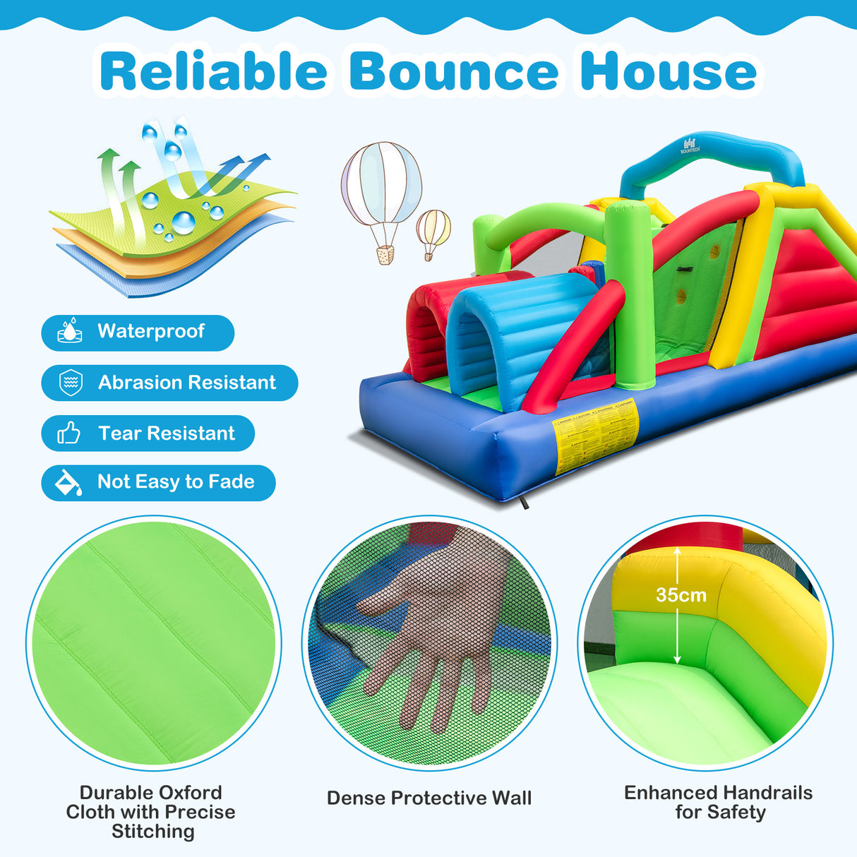 HONEY JOY Inflatable Obstacle Course Bounce House, Kids Sectional Blow up Castle with Dual Slides