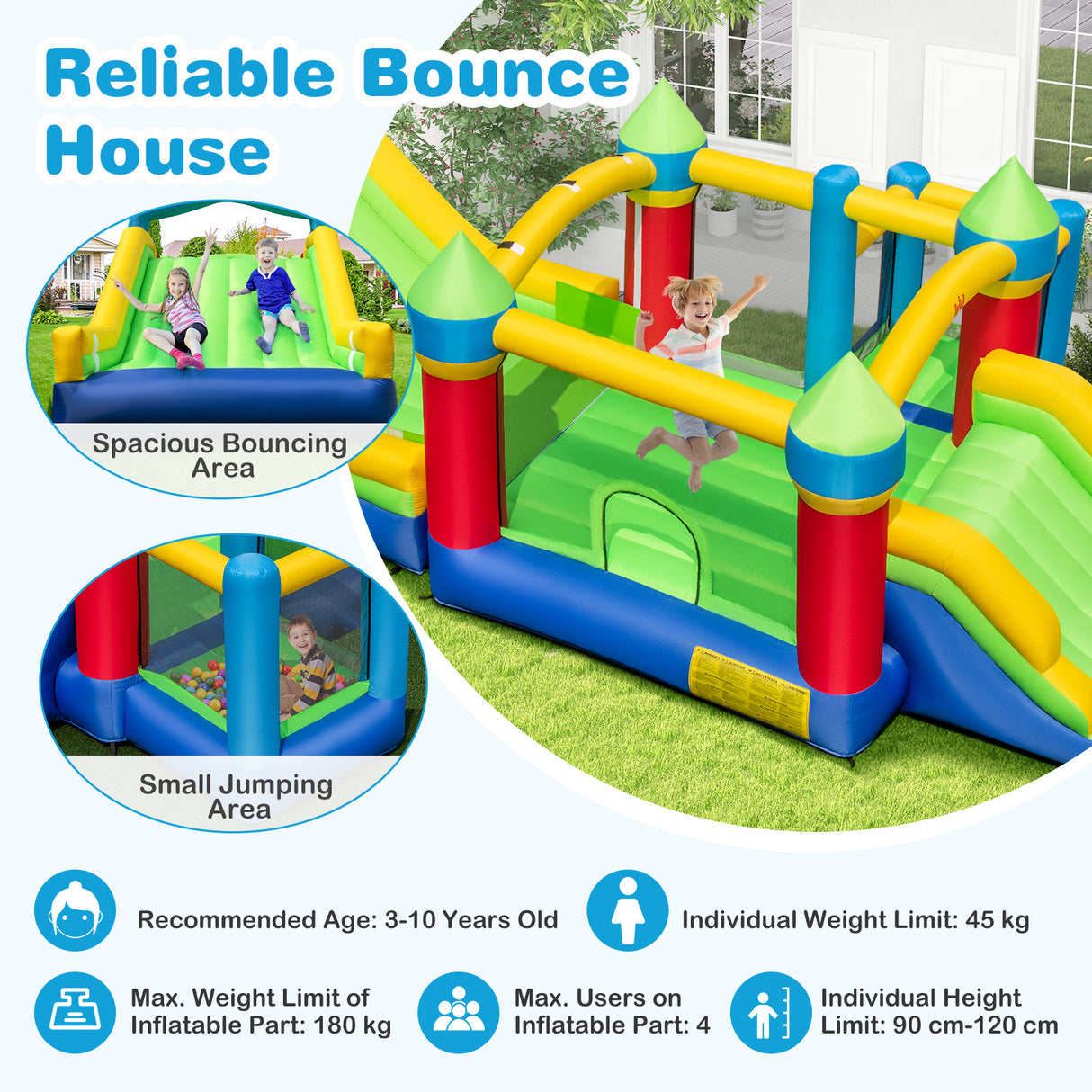 HONEY JOY Inflatable Obstacle Course Bounce House, Kids Sectional Blow up Castle with Dual Slides