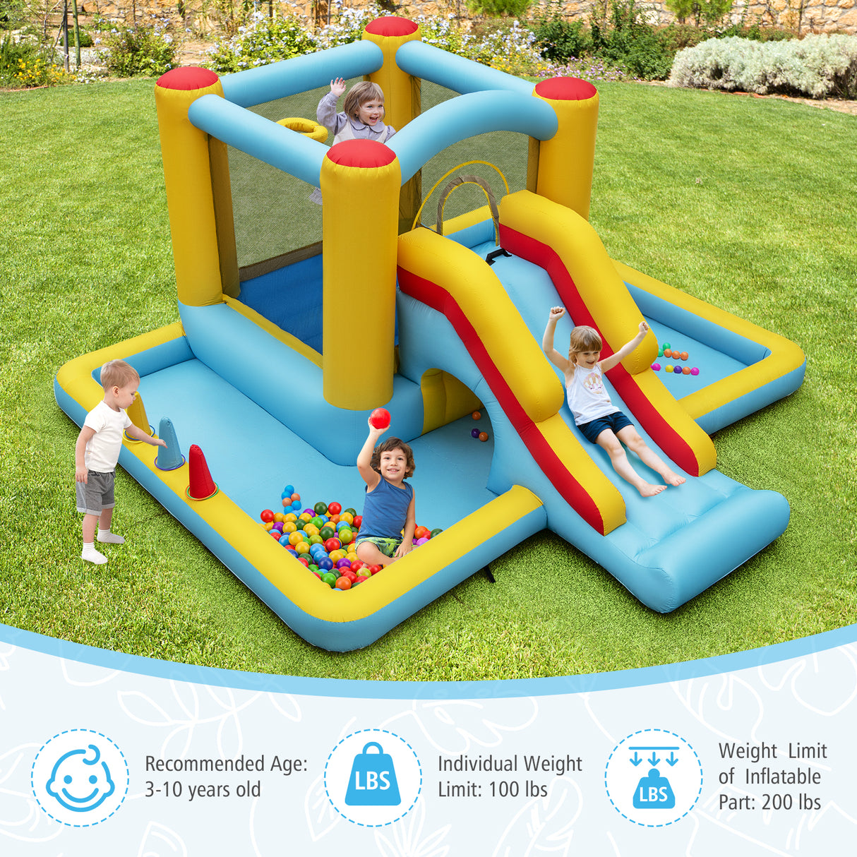 HONEY JOY Inflatable Bounce House, 7-in-1 Giant Bouncy Castle with Slide