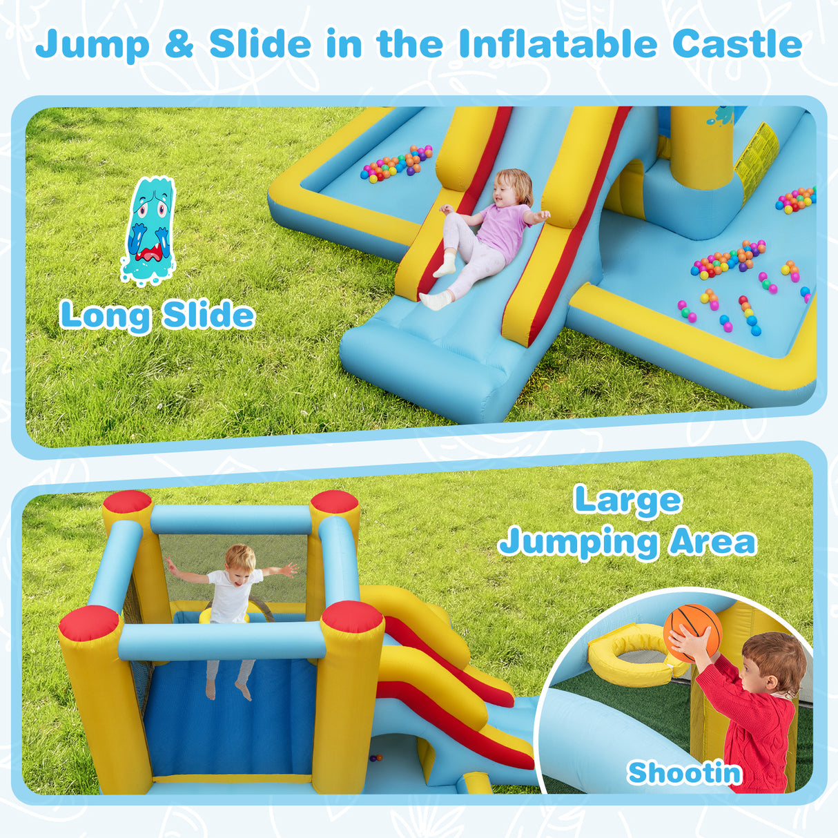 HONEY JOY Inflatable Bounce House, 7-in-1 Giant Bouncy Castle with Slide