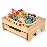 Kids Wooden Train Track Railway Set Table with 100 Multicolor Pieces