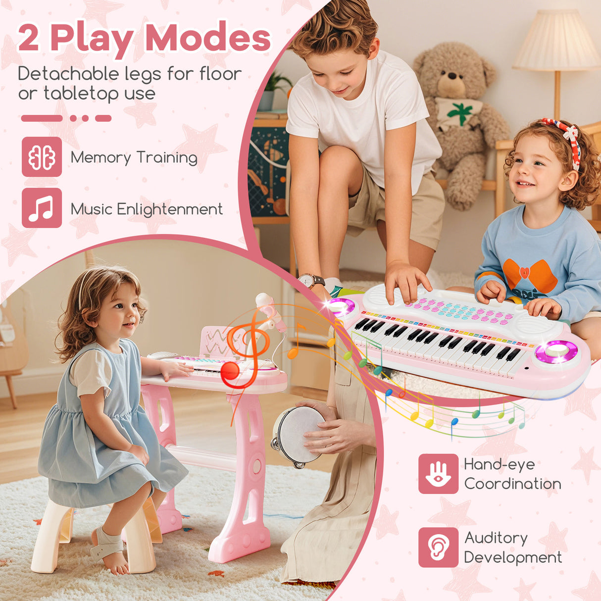 HONEY JOY 37-Key Kids Piano Keyboard Toy, Toddler Electronic Piano w/ Music Score