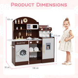 Wooden Kitchen Playset with Clock, Microwave, Sink, Dish Rack, Washing Machine, Ice & Coffee Makers