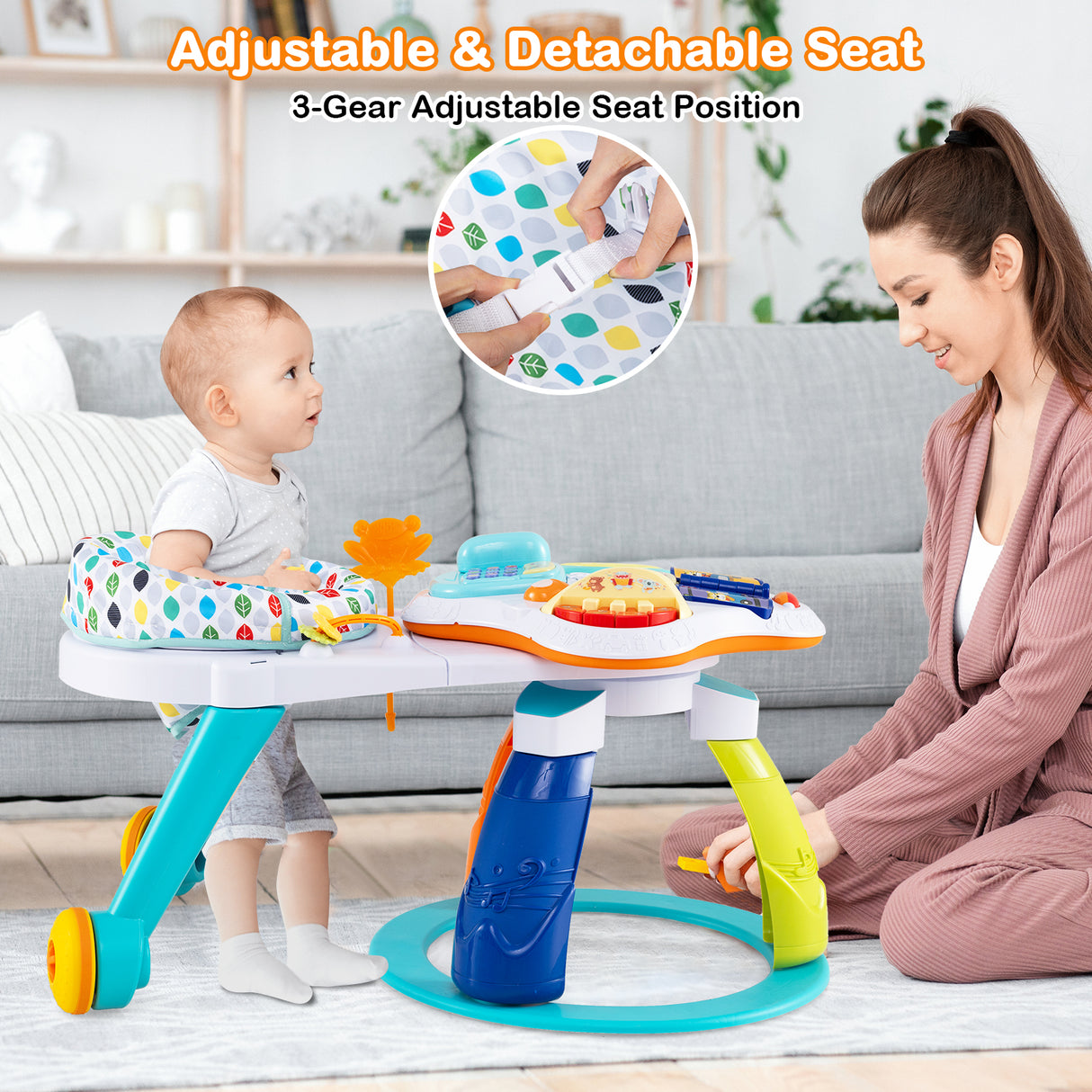 BABY JOY 3 in 1 Baby Stationary Activity Center, Kids Play Table Set w/Educational & Music Function Tabletop