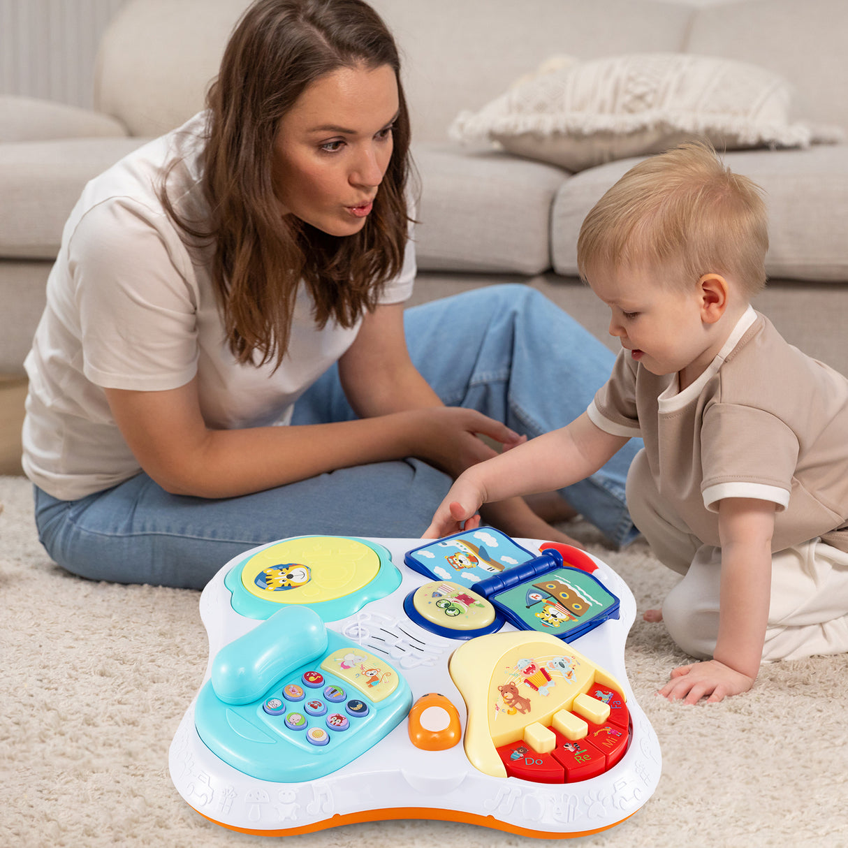 BABY JOY 3 in 1 Baby Stationary Activity Center, Kids Play Table Set w/Educational & Music Function Tabletop