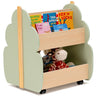 HONEY JOY Kids Wooden Bookshelf, Toddler Double-Sided Bookcase Toy Storage Shelf w/Universal Wheels