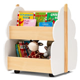 HONEY JOY Kids Wooden Bookshelf, Toddler Double-Sided Bookcase Toy Storage Shelf w/Universal Wheels