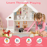 HONEY JOY Kids Wooden Dollhouse 2-in-1 Cottage Dollhouse Bookcase w/6 Rooms