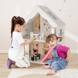 HONEY JOY Kids Wooden Dollhouse 2-in-1 Cottage Dollhouse Bookcase w/6 Rooms