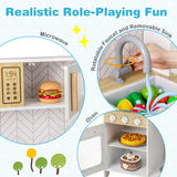 HONEY JOY Kids Kitchen Playset, Pretend Play Kitchen Set with Lights & Sounds, Stove