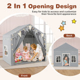 Kids Play Tent, 3-4 Kids Large Play Tent House w/2 Opening Doors, Star Lights & Plaid Pennants