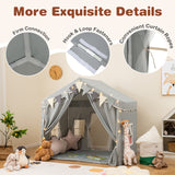 Kids Play Tent, 3-4 Kids Large Play Tent House w/2 Opening Doors, Star Lights & Plaid Pennants