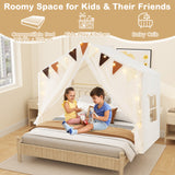 Kids Play Tent, 3-4 Kids Large Play Tent House w/Fabric & Screen Curtains, Star Lights, Plaid Pennants