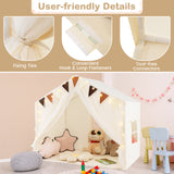 Kids Play Tent, 3-4 Kids Large Play Tent House w/Fabric & Screen Curtains, Star Lights, Plaid Pennants