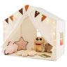 Kids Play Tent, 3-4 Kids Large Play Tent House w/Fabric & Screen Curtains, Star Lights, Plaid Pennants