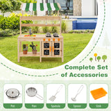 HONEY JOY Kids Mud Kitchen with Canopy, Outdoor Wooden Pretend Play Kitchen w/ 4 Stoves, Sink