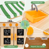 HONEY JOY Kids Mud Kitchen with Canopy, Outdoor Wooden Pretend Play Kitchen w/ 4 Stoves, Sink