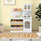 HONEY JOY Play Kitchen for Kids with Storage, Wooden Toy Kitchen Set w/4 Storage Bins