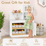 HONEY JOY Play Kitchen for Kids with Storage, Wooden Toy Kitchen Set w/4 Storage Bins