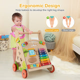 BABY JOY All-in-1 Wooden Baby Walker, Baby Push Walker with Handle