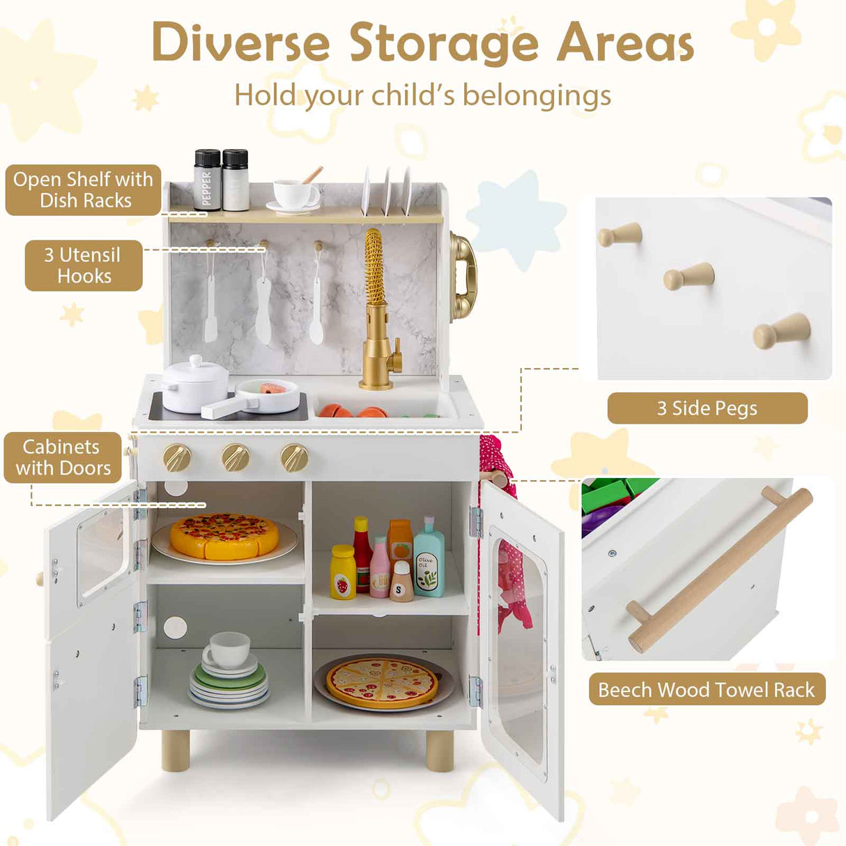 HONEY JOY Kids Kitchen Set, Pretend Play Kitchen w/Stoves, Faucet