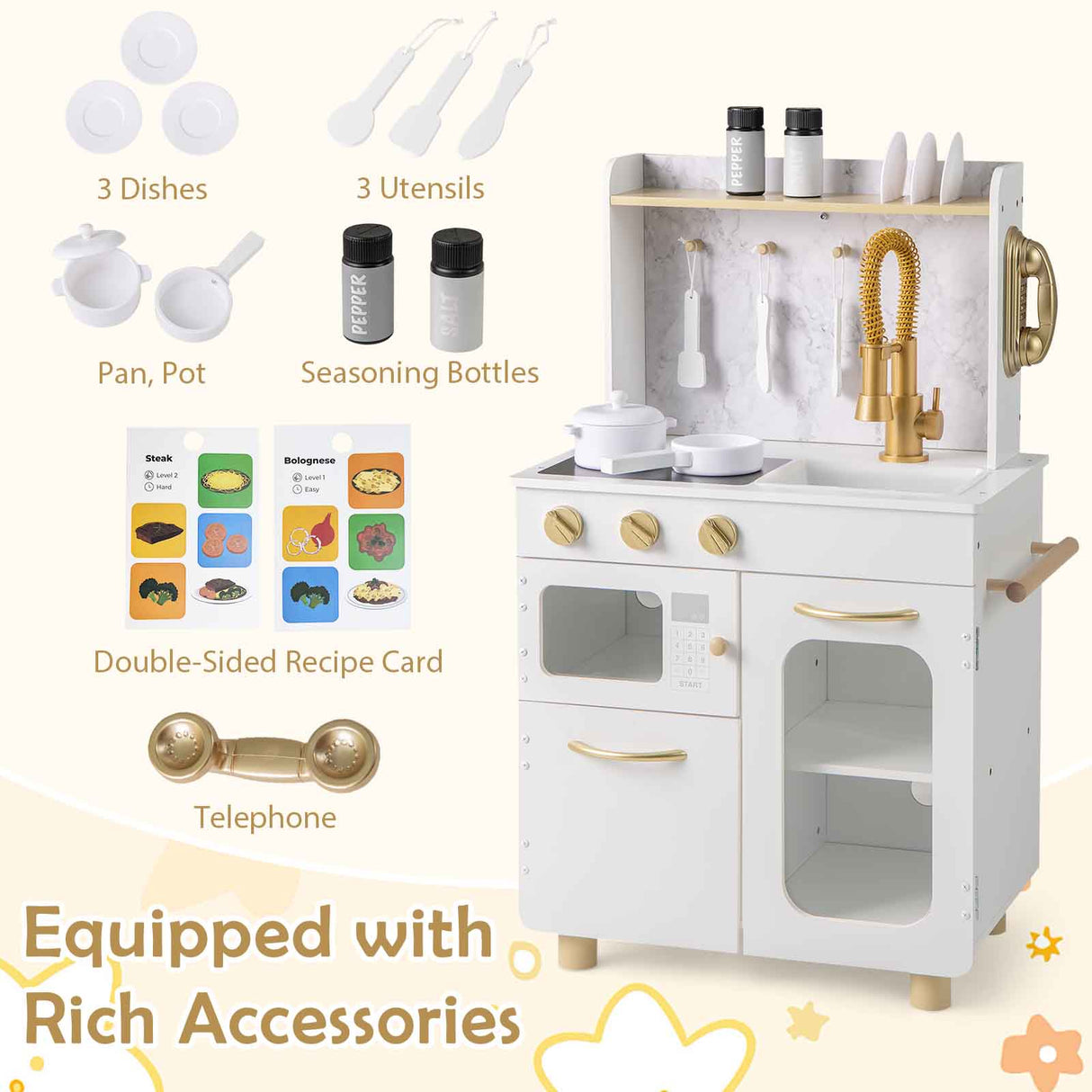 HONEY JOY Kids Kitchen Set, Pretend Play Kitchen w/Stoves, Faucet