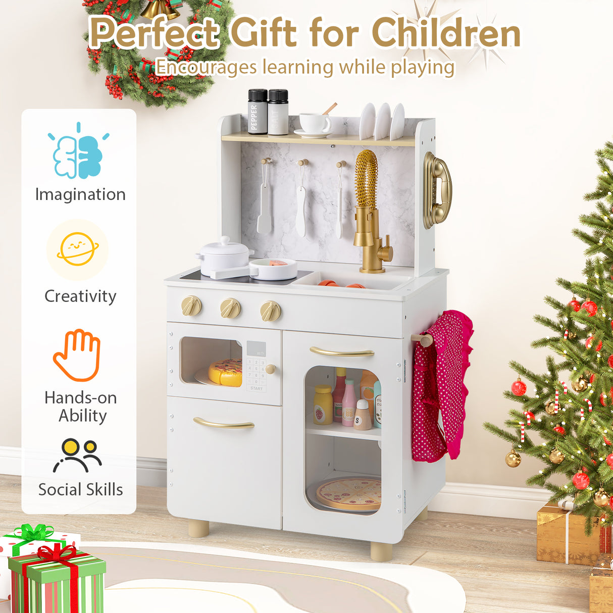 HONEY JOY Kids Kitchen Set, Pretend Play Kitchen w/Stoves, Faucet