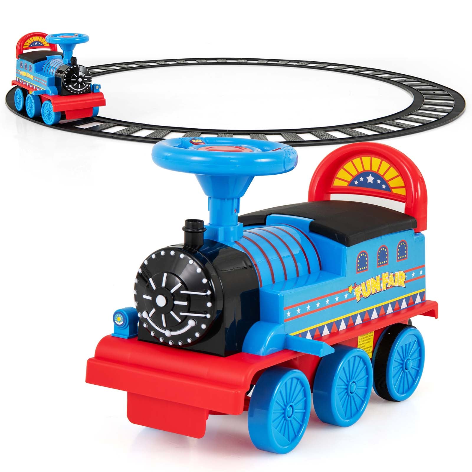 HONEY JOY Ride on Train Track 6V Electric Ride on Train with Tracks Babyjoy