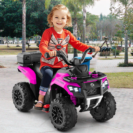 6V Kids Ride On ATV, Electric Toy Car w/Music & Spray Function, USB Port, Storage Box, 4 Anti-skid Tires, 2 km/h Max Speed