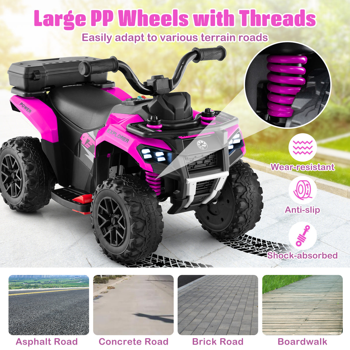 6V Kids Ride On ATV, Electric Toy Car w/Music & Spray Function, USB Port, Storage Box, 4 Anti-skid Tires, 2 km/h Max Speed