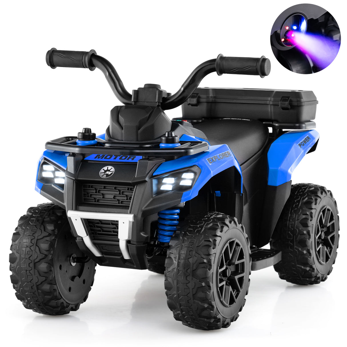 6V Kids Ride On ATV, Electric Toy Car w/Music & Spray Function, USB Port, Storage Box, 4 Anti-skid Tires, 2 km/h Max Speed