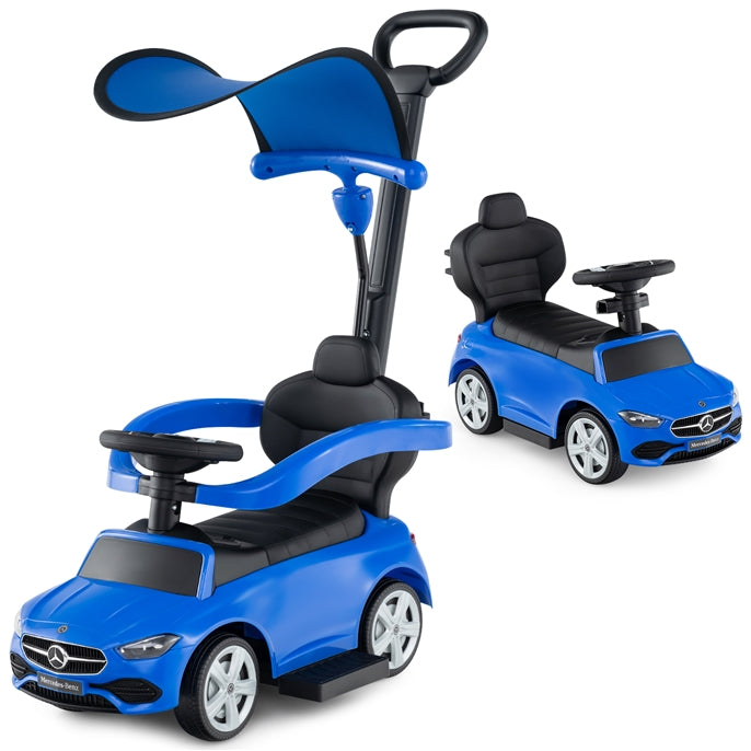 HONEY JOY 3-in-1 Ride on Push Car, Mercedes-Benz Licensed Foot to Floor Sliding Car w/Adjustable Canopy & Steering Push Bar