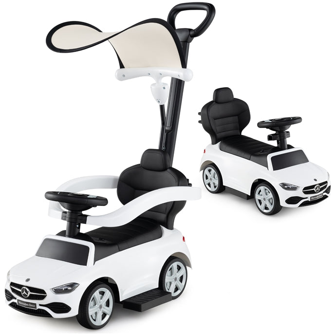 HONEY JOY 3-in-1 Ride on Push Car, Mercedes-Benz Licensed Foot to Floor Sliding Car w/Adjustable Canopy & Steering Push Bar