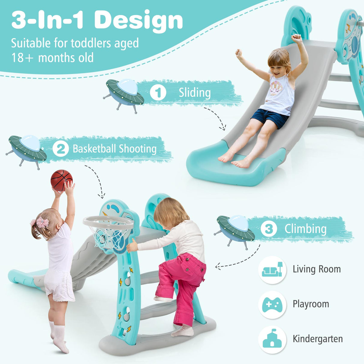 HONEY JOY 4-in-1 Kids Slide Rocking Toy