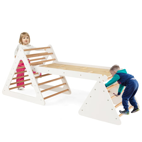 HONEY JOY 3 in 1 Triangle Climber with Ramp, Wooden Climbing Toys for Toddlers