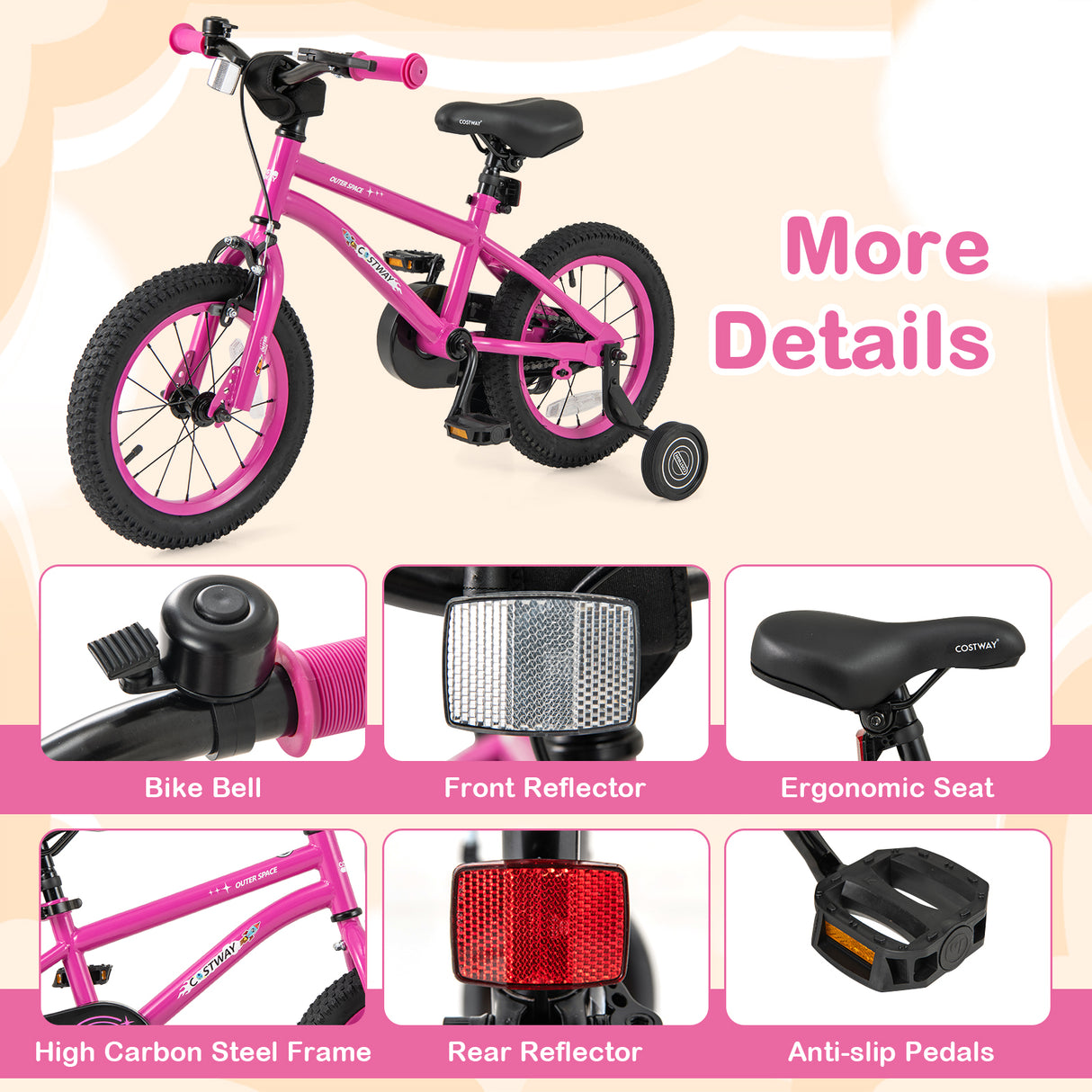 HONEY JOY 14 16 18 Inch Kid’s Bike Bicycle Removable Training Wheels for 3-8 Years