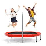 HONEY JOY Double Trampoline for 2 Kids, Children Foldable Jumping Fitness Trampoline w/Adjustable Handrail & Safety Pad