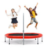 HONEY JOY Double Trampoline for 2 Kids, Children Foldable Jumping Fitness Trampoline w/Adjustable Handrail & Safety Pad