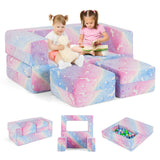 2 Seater Kids Play Couch, Glow in the Dark Modular Sofa Play Set for Toddlers, 3-in-1 Baby Fold out Sofa with Removable & Machine Washable Flannel Cover