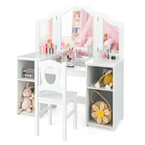 HONEY JOY Kids Vanity Table and Stool Set Multi-functional Makeup Dressing Desk