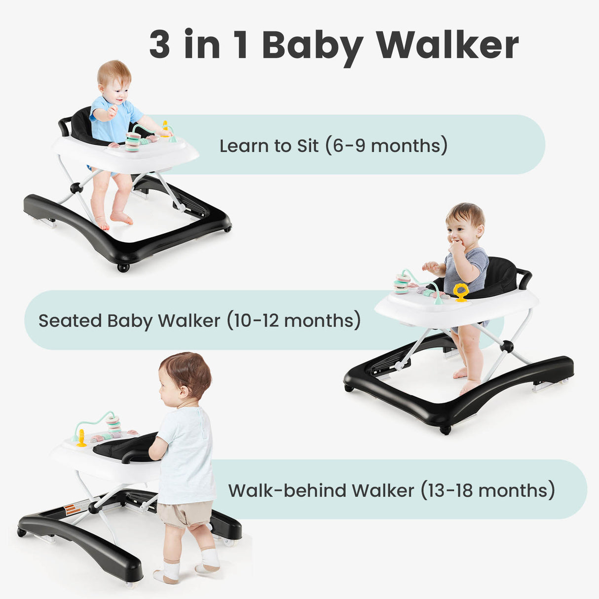 BABY JOY Foldable 3 in 1 Baby Walker Adjustable Toddler Walker Activity Center