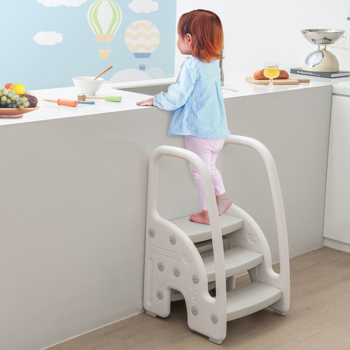 Three-Step Stool with Safety Handles and Non-slip Pedals for Toddlers